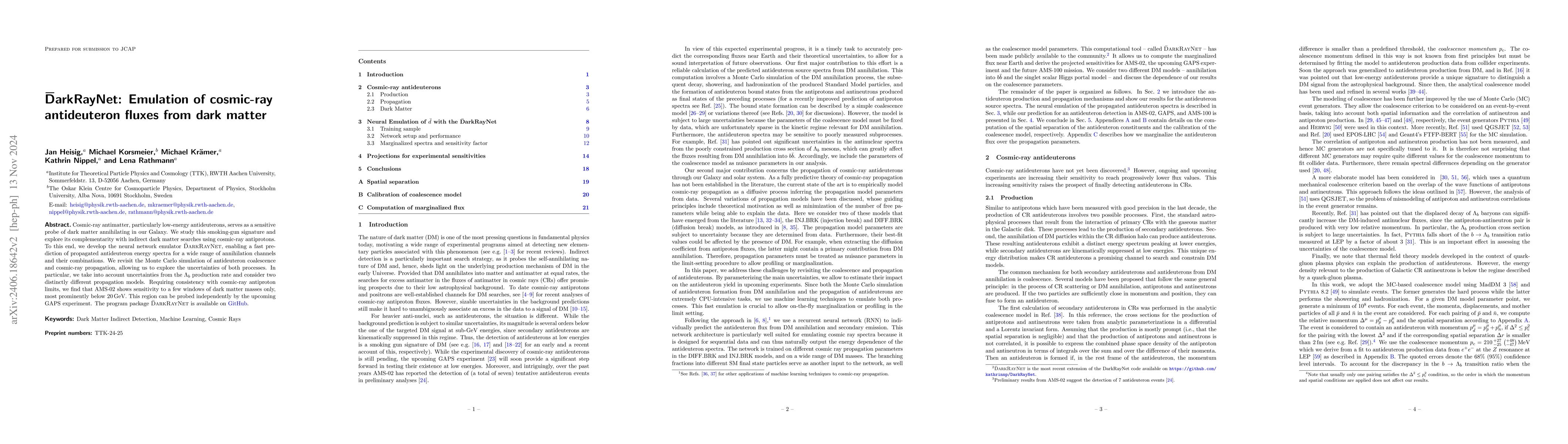Thumbnail for $\overline{\text{D}}$arkRayNet: Emulation of cosmic-ray antideuteron
  fluxes from dark matter