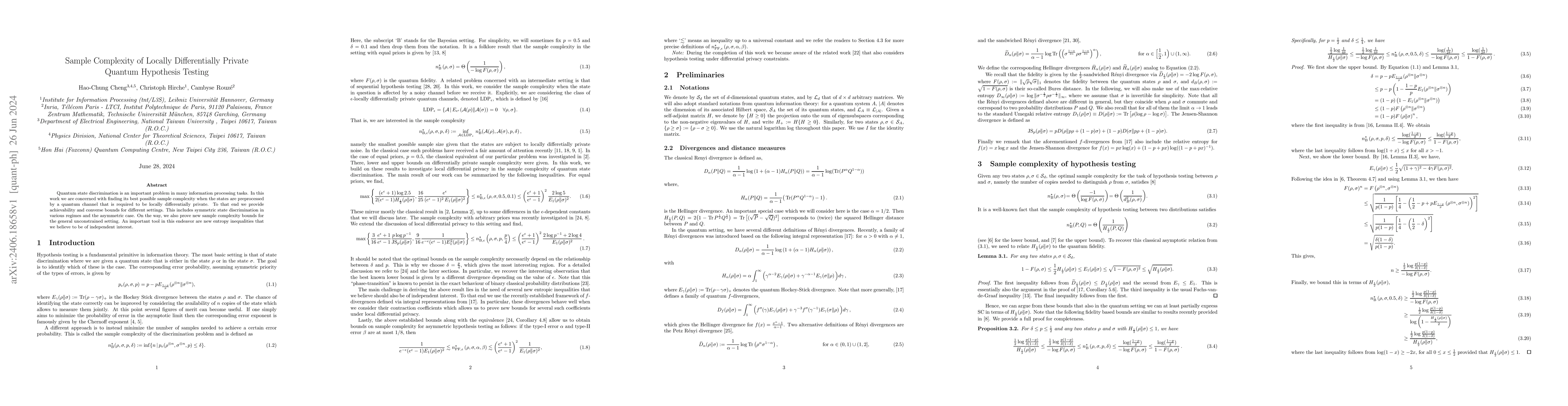 Thumbnail for Sample Complexity of Locally Differentially Private Quantum Hypothesis
  Testing