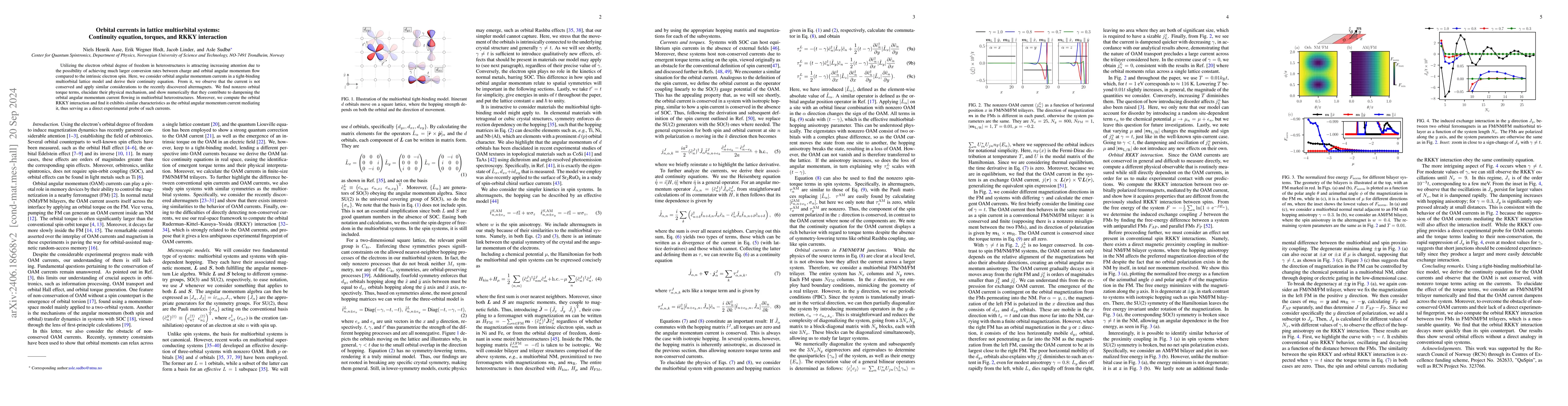 Thumbnail for Orbital currents in lattice multiorbital systems: Continuity equation,
  torques, and RKKY interaction