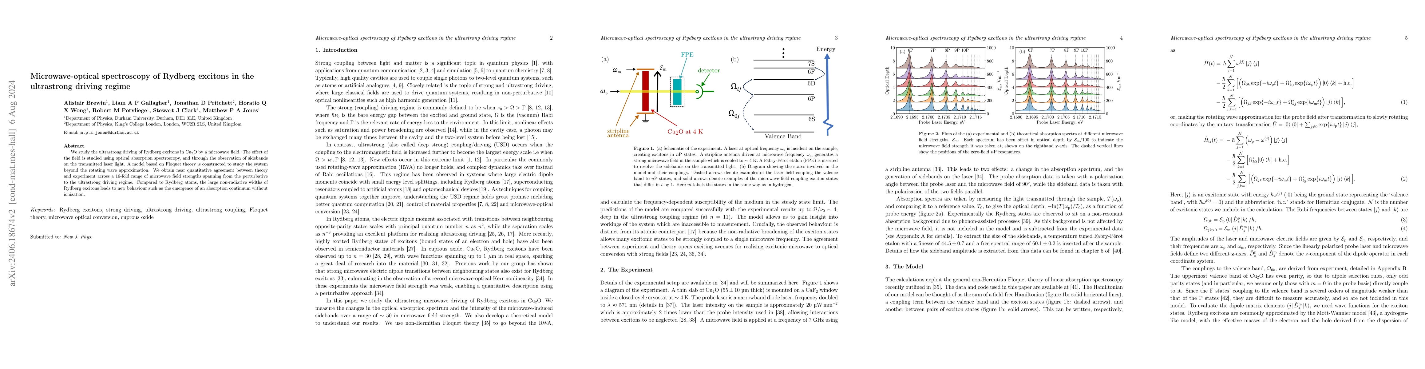 Thumbnail for Microwave-optical spectroscopy of Rydberg excitons in the ultrastrong
  driving regime