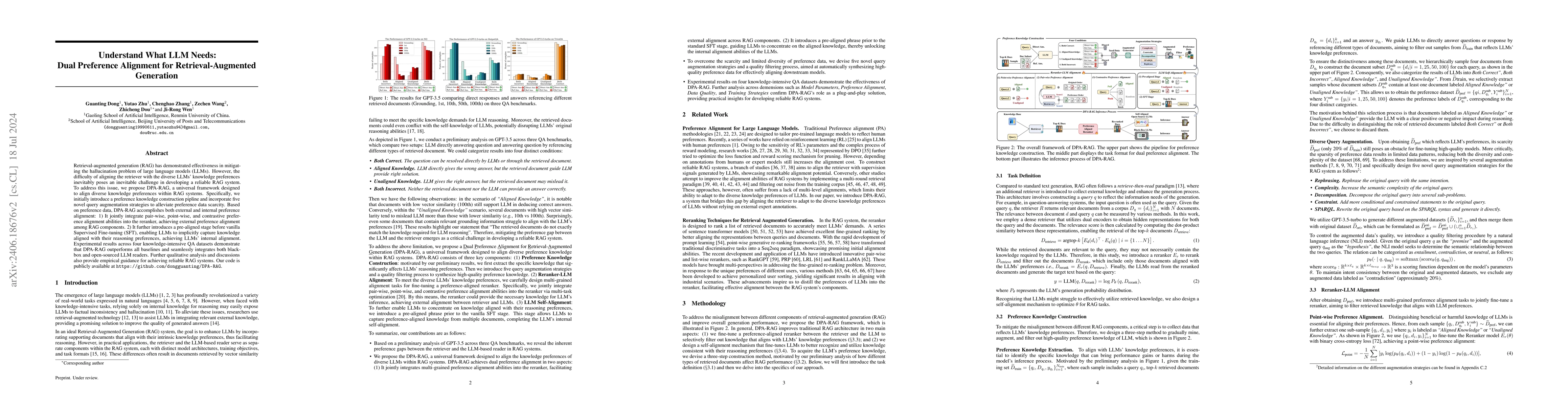 Thumbnail for Understand What LLM Needs: Dual Preference Alignment for
  Retrieval-Augmented Generation