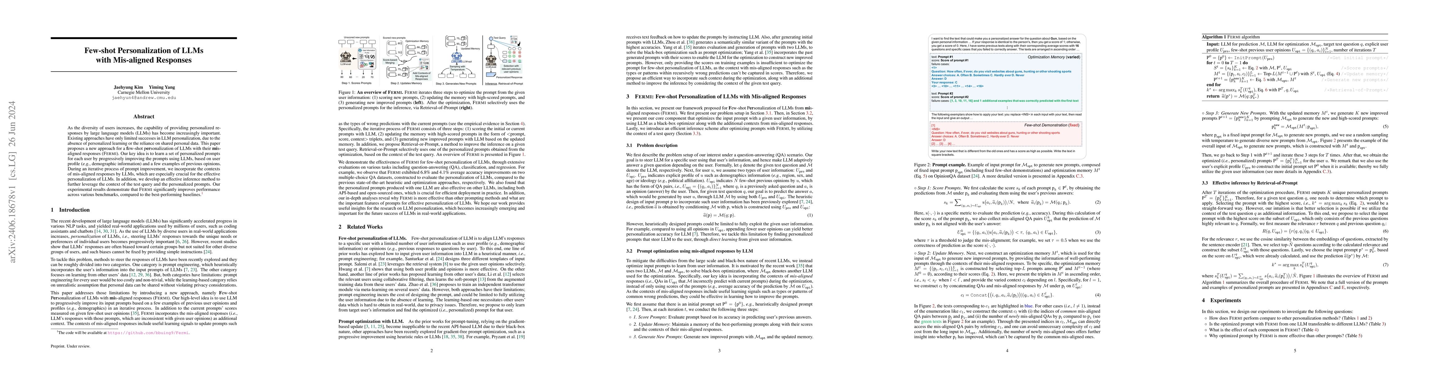 Thumbnail for Few-shot Personalization of LLMs with Mis-aligned Responses