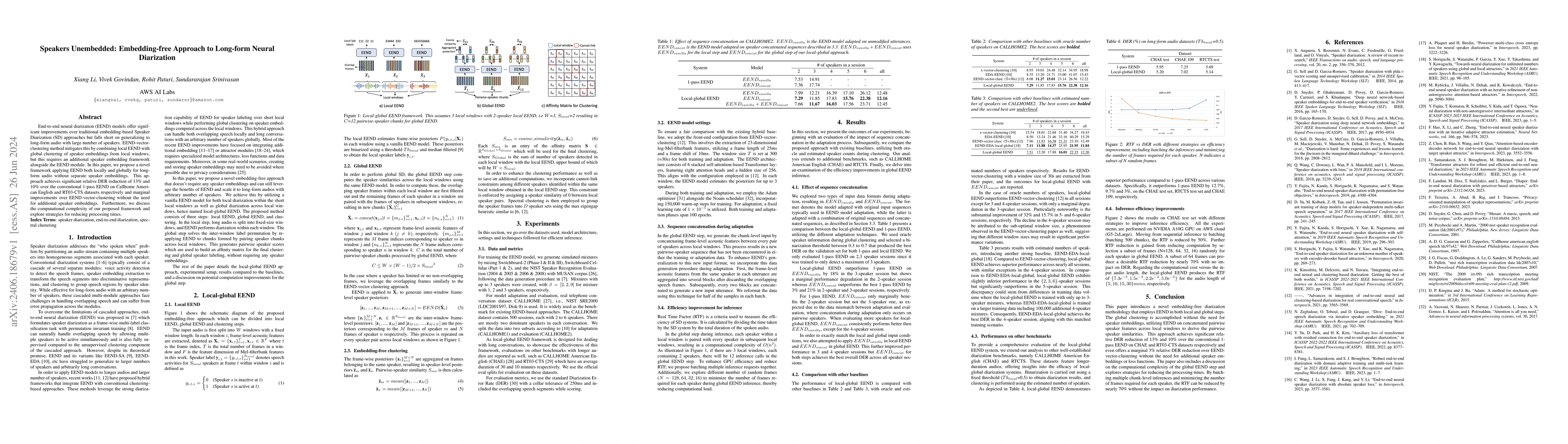 Thumbnail for Speakers Unembedded: Embedding-free Approach to Long-form Neural
  Diarization