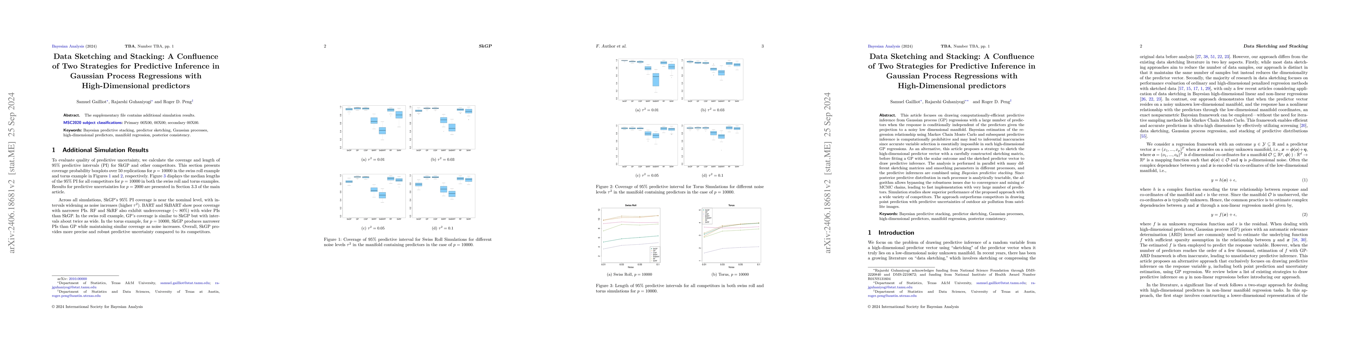 Thumbnail for Data Sketching and Stacking: A Confluence of Two Strategies for
  Predictive Inference in Gaussian Process Regressions with High-Dimensional
  Features