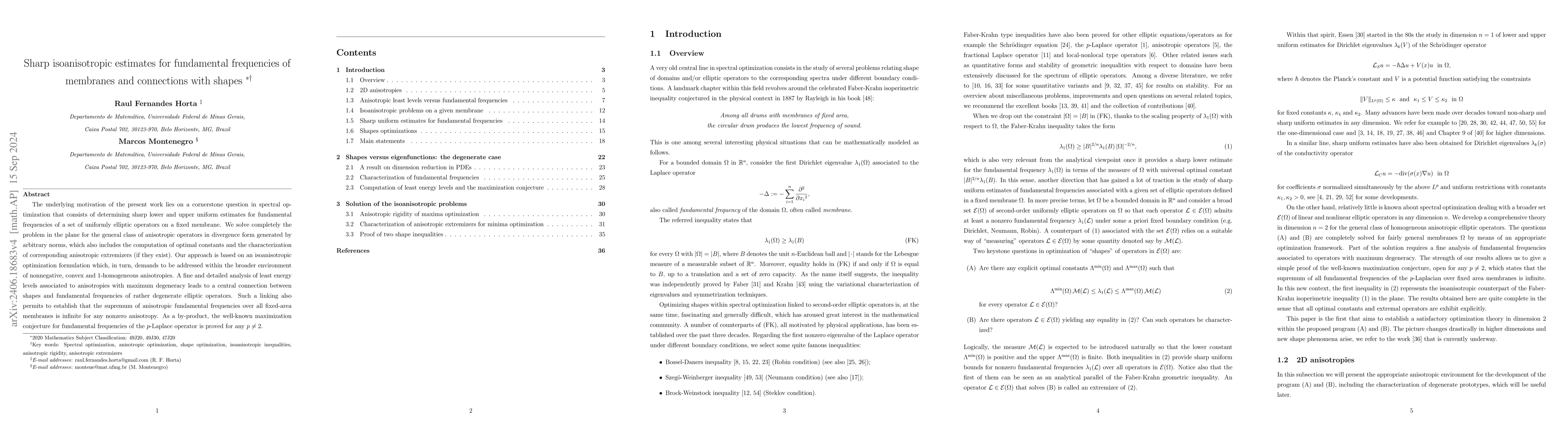 Thumbnail for Sharp isoanisotropic estimates for fundamental frequencies of membranes
  and connections with shapes