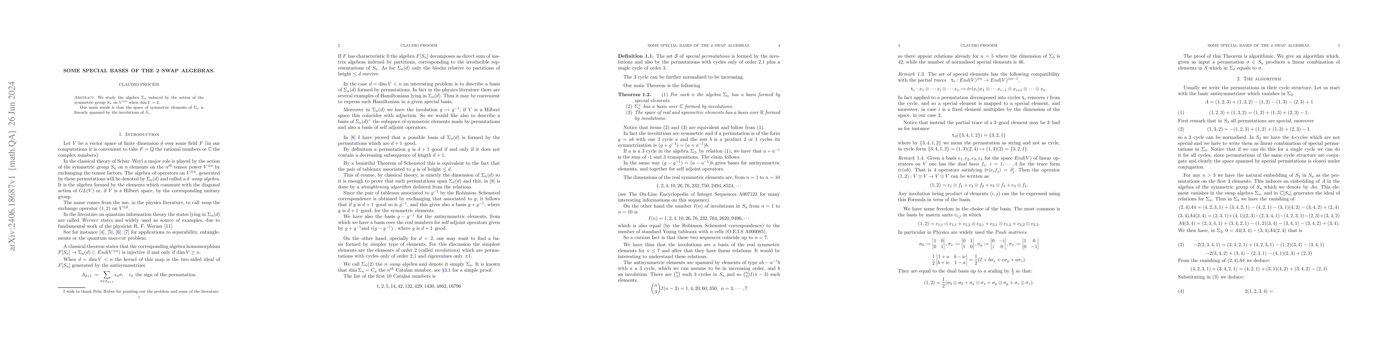 Thumbnail for Some special bases of the 2-swap algebras