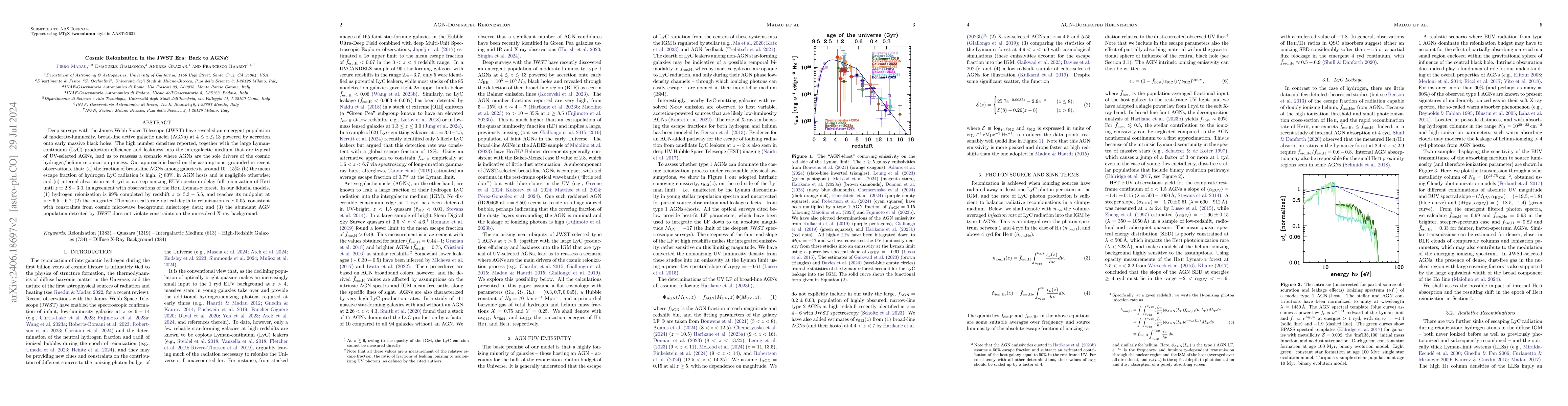 Thumbnail for Cosmic Reionization in the JWST Era: Back to AGNs?