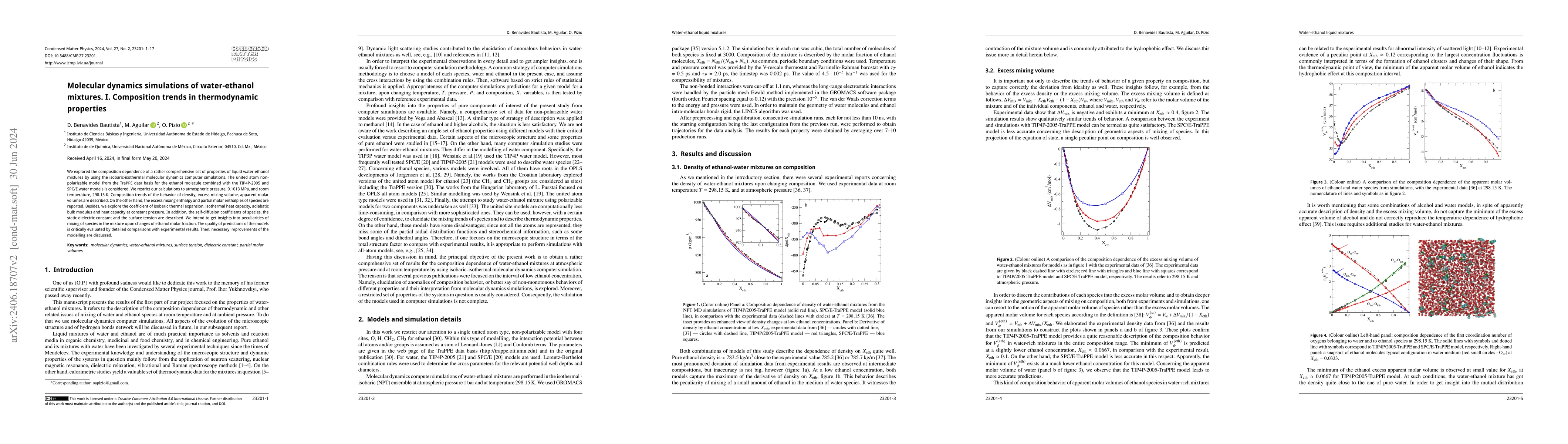 Thumbnail for Molecular dynamics simulations of water-ethanol mixtures. I. Composition
  trends in thermodynamic properties