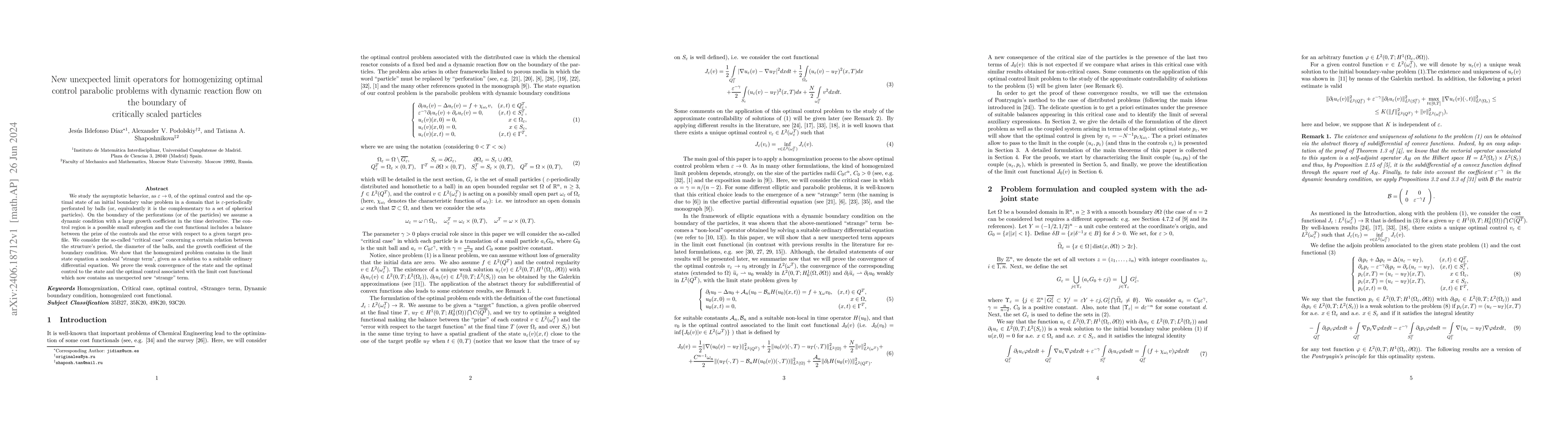 Thumbnail for New unexpected limit operators for homogenizing optimal control
  parabolic problems with dynamic reaction flow on the boundary of critically
  scaled particles