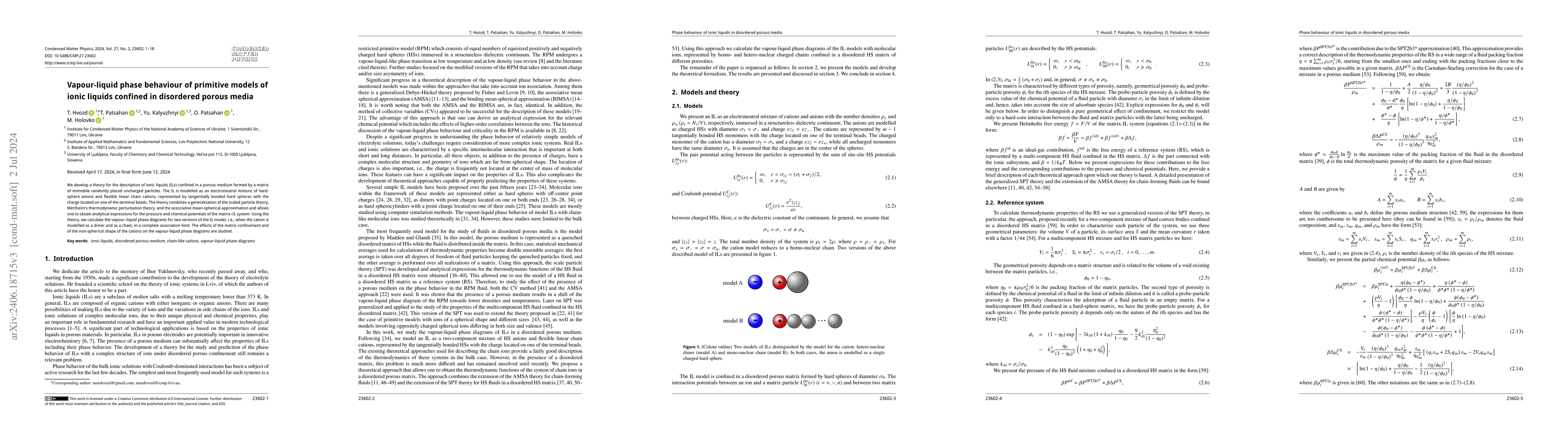 Thumbnail for Vapour-liquid phase behaviour of primitive models of ionic liquids
  confined in disordered porous media