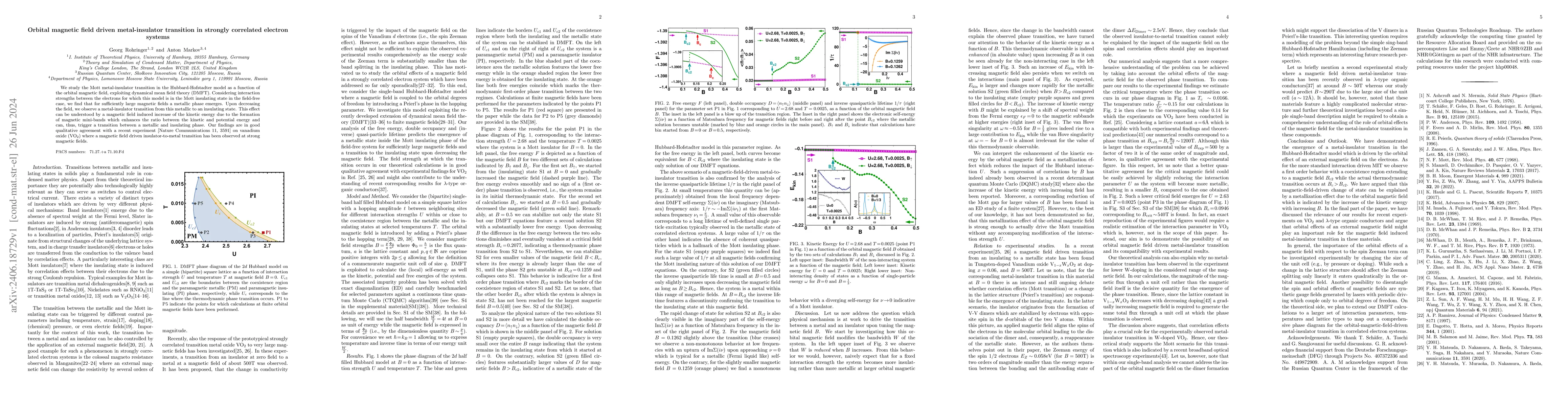 Thumbnail for Orbital magnetic field driven metal-insulator transition in strongly
  correlated electron systems