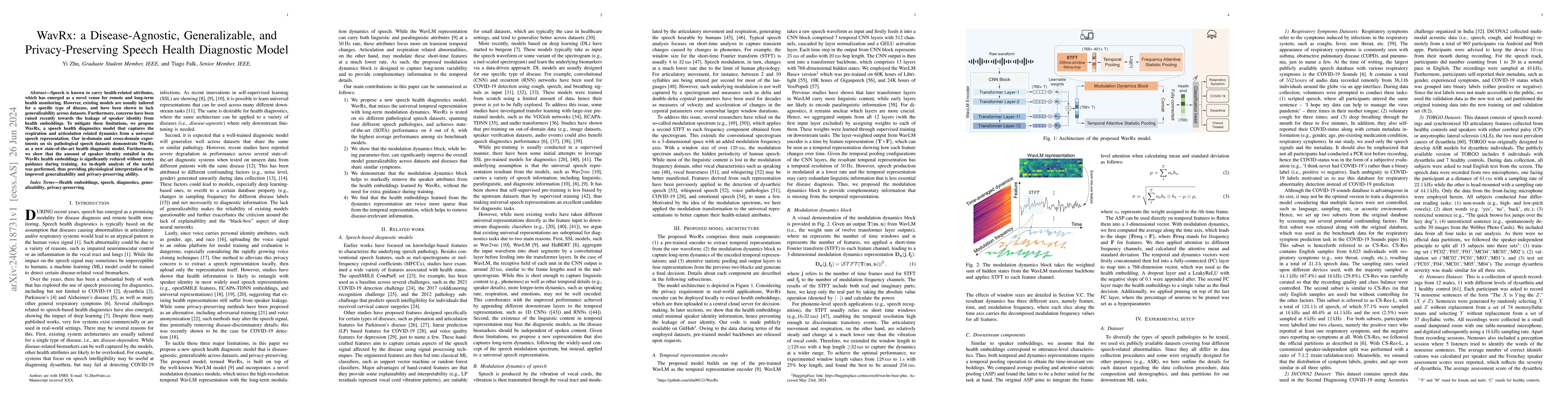 Thumbnail for WavRx: a Disease-Agnostic, Generalizable, and Privacy-Preserving Speech
  Health Diagnostic Model