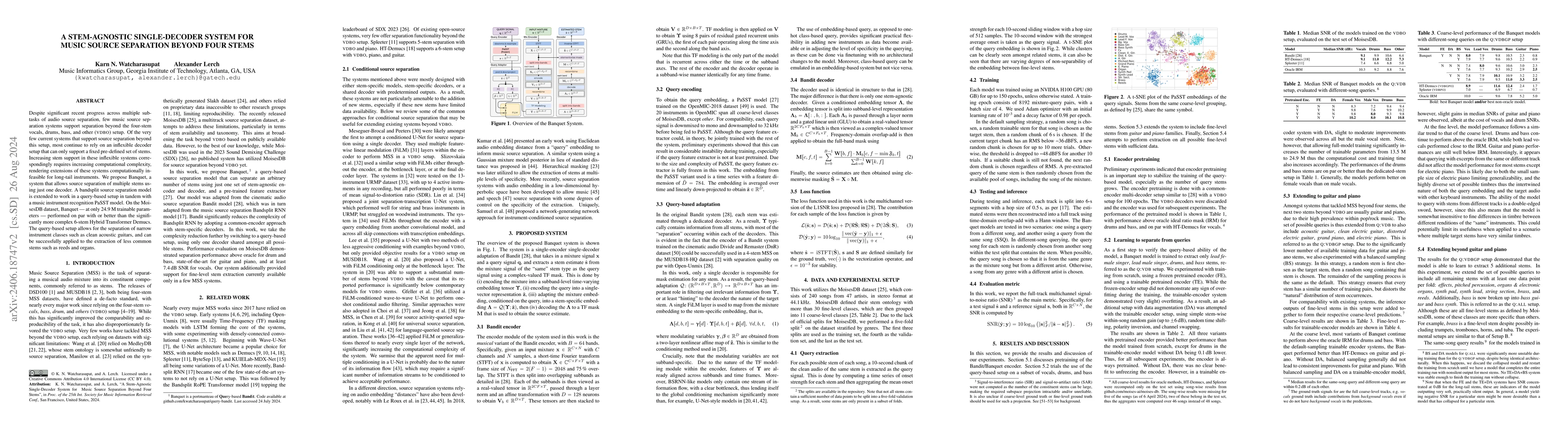 Thumbnail for A Stem-Agnostic Single-Decoder System for Music Source Separation Beyond
  Four Stems