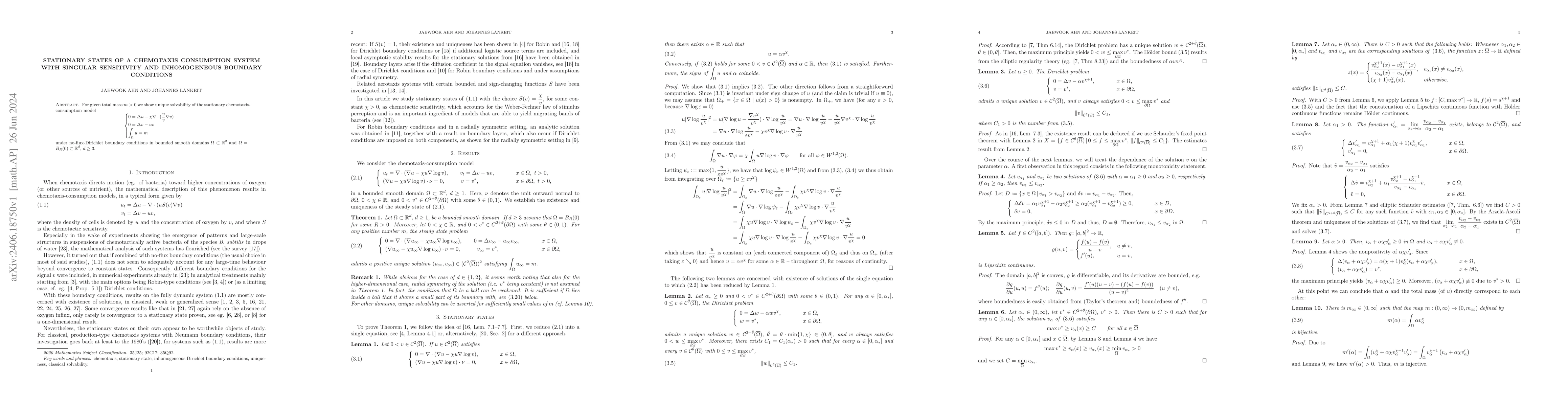 Thumbnail for Stationary states of a chemotaxis consumption system with singular
  sensitivity and inhomogeneous boundary conditions