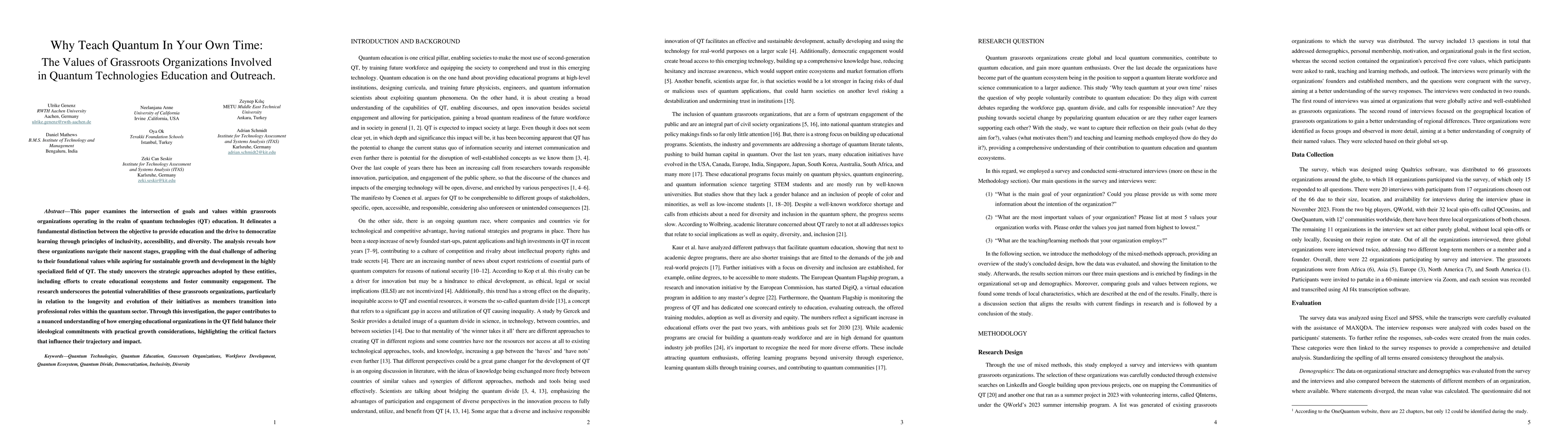 Thumbnail for Why Teach Quantum In Your Own Time: The Values of Grassroots
  Organizations Involved in Quantum Technologies Education and Outreach