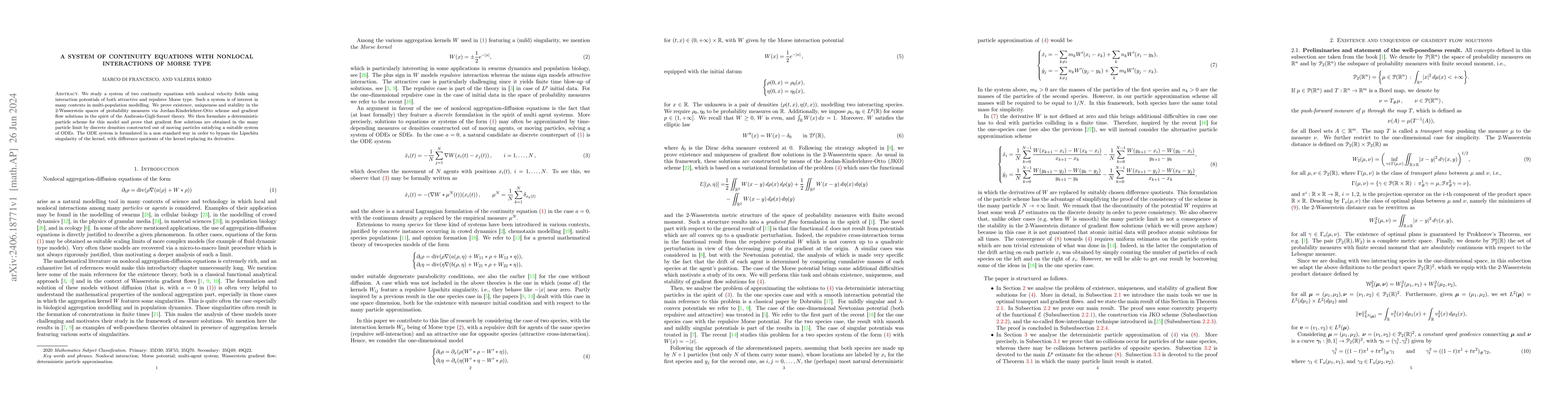 Thumbnail for A system of continuity equations with nonlocal interactions of Morse
  type