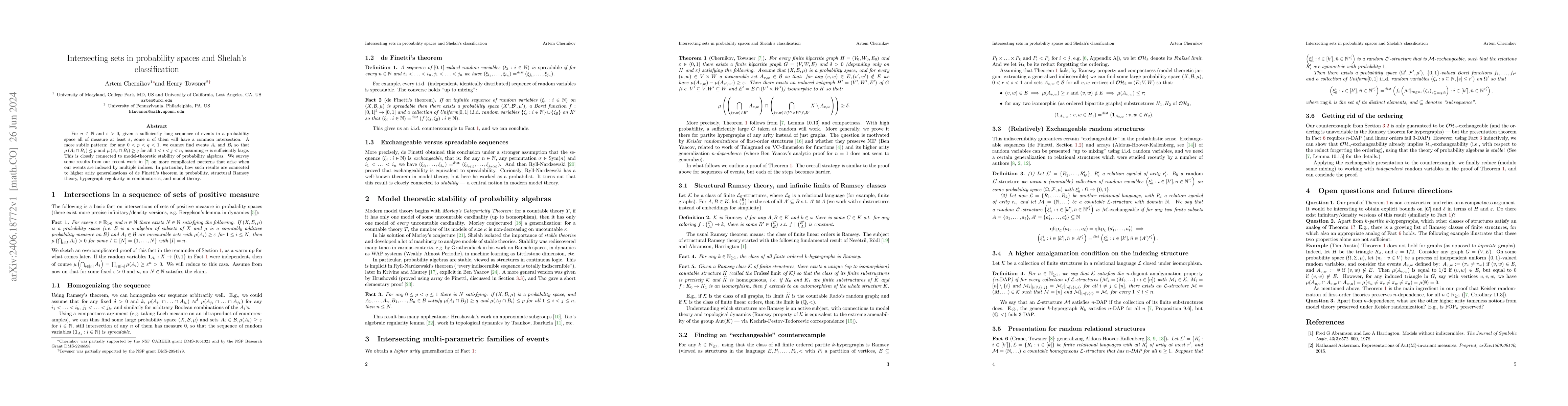 Thumbnail for Intersecting sets in probability spaces and Shelah's classification