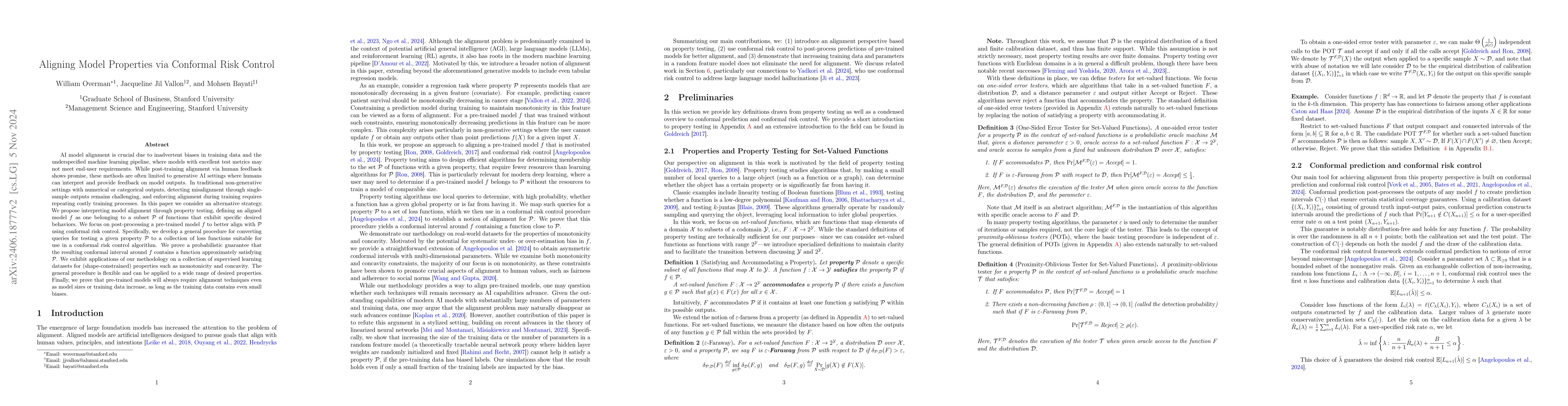 Thumbnail for Aligning Model Properties via Conformal Risk Control