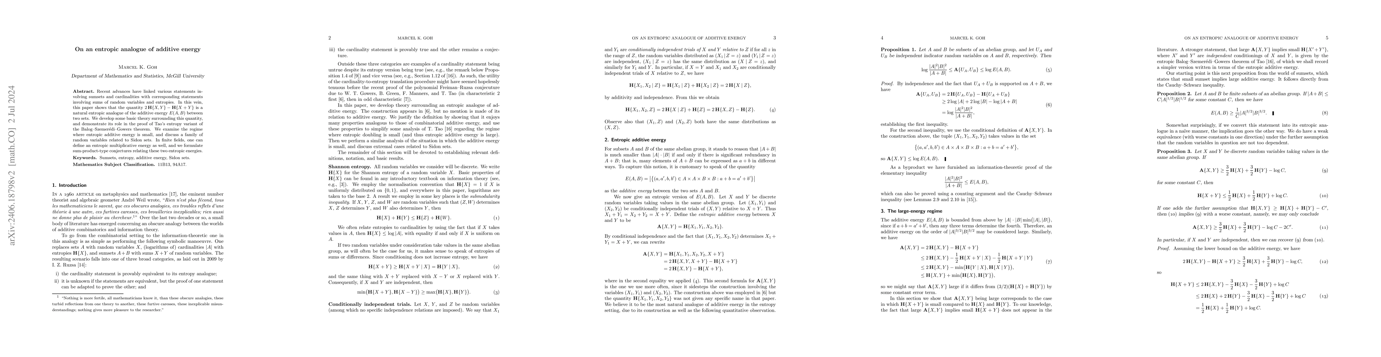 Thumbnail for On an entropic analogue of additive energy