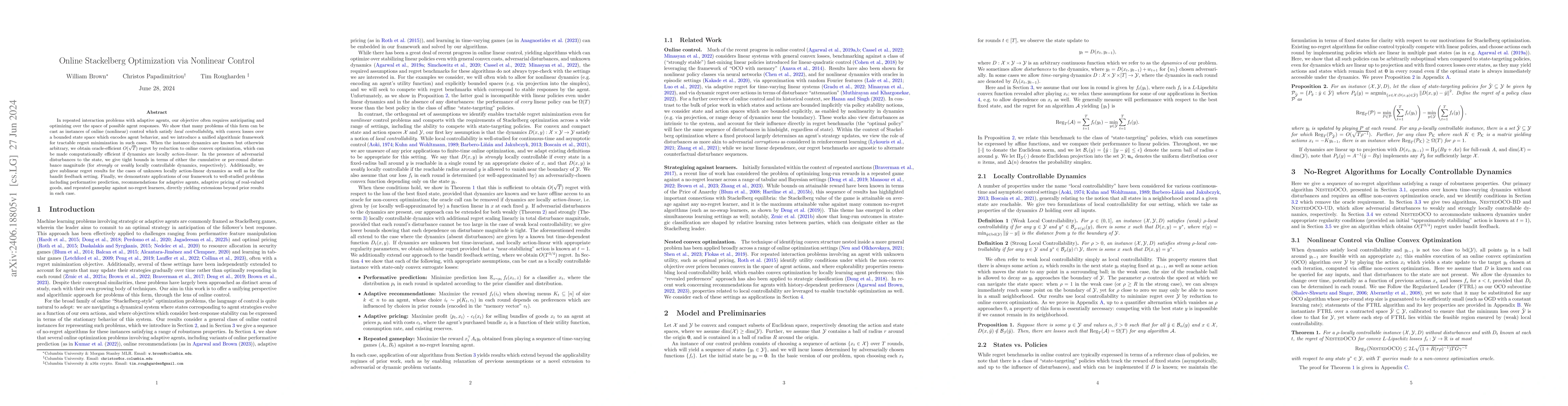 Thumbnail for Online Stackelberg Optimization via Nonlinear Control