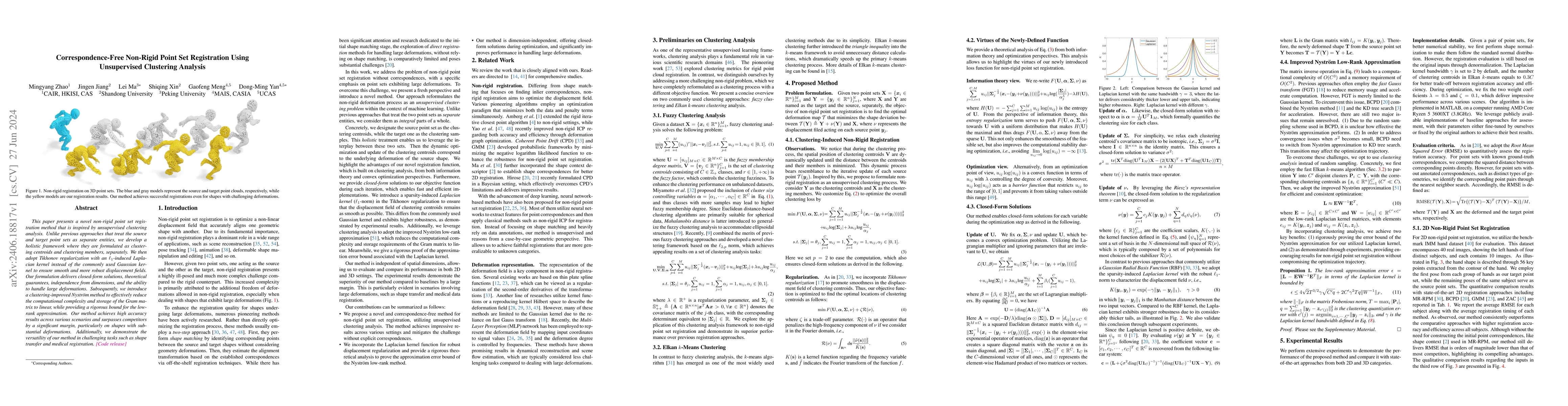 Thumbnail for Correspondence-Free Non-Rigid Point Set Registration Using Unsupervised
  Clustering Analysis