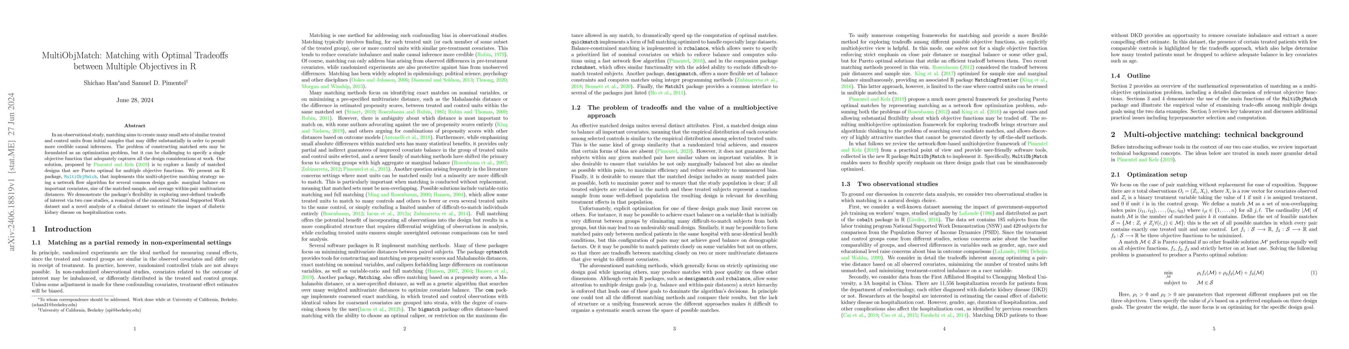 Thumbnail for MultiObjMatch: Matching with Optimal Tradeoffs between Multiple
  Objectives in R