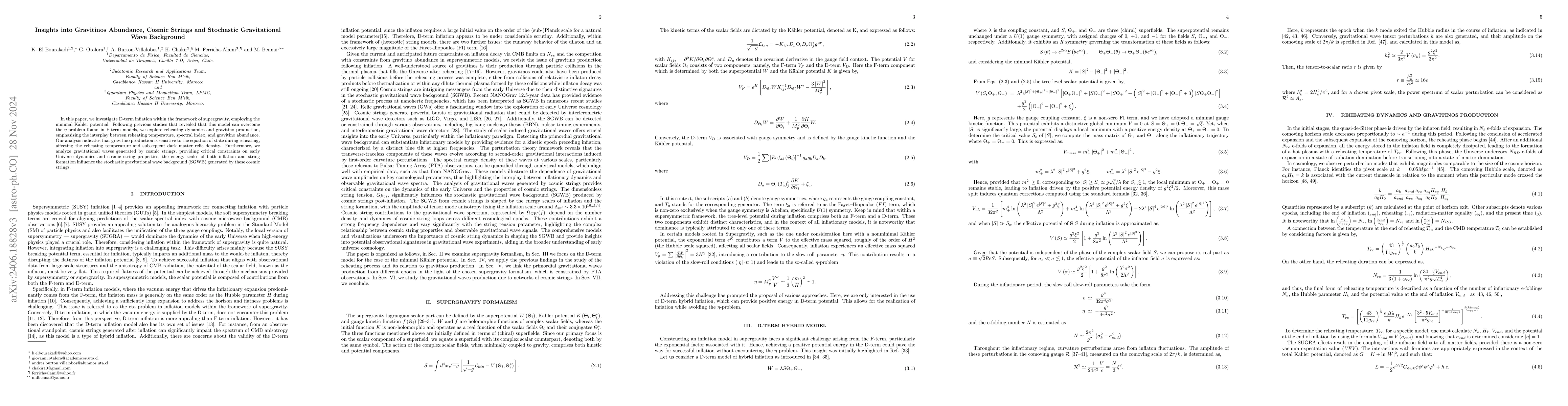 Thumbnail for Insights into Gravitinos Abundance, Cosmic Strings and Stochastic
  Gravitational Wave Background