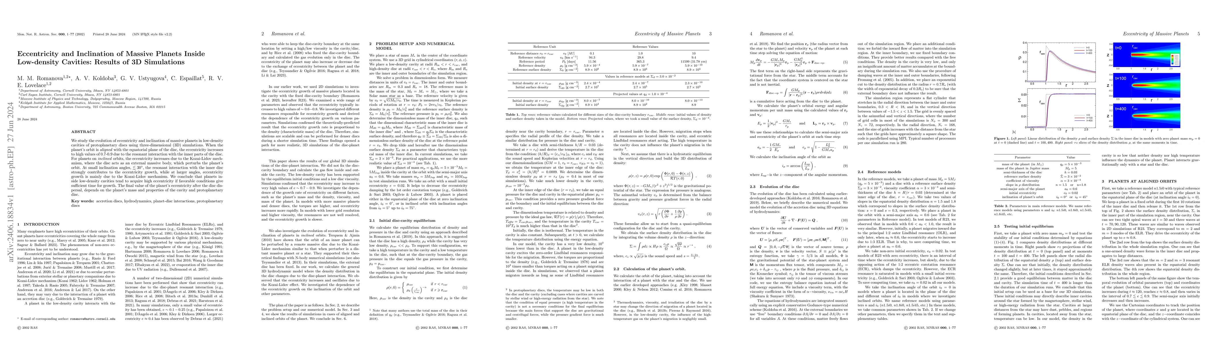 Thumbnail for Eccentricity and Inclination of Massive Planets Inside Low-density
  Cavities: Results of 3D Simulations
