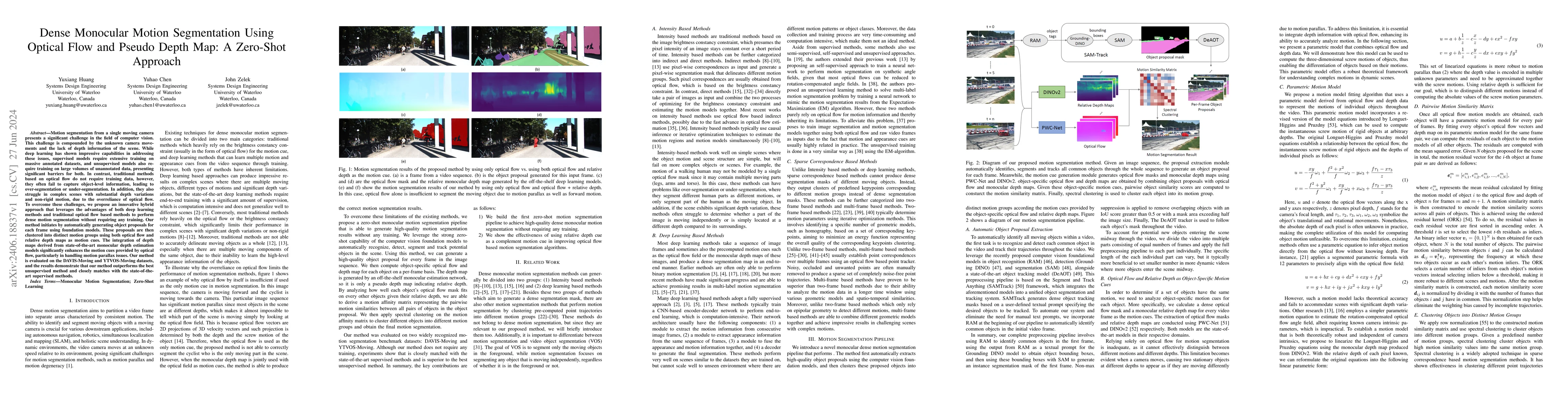 Thumbnail for Dense Monocular Motion Segmentation Using Optical Flow and Pseudo Depth
  Map: A Zero-Shot Approach