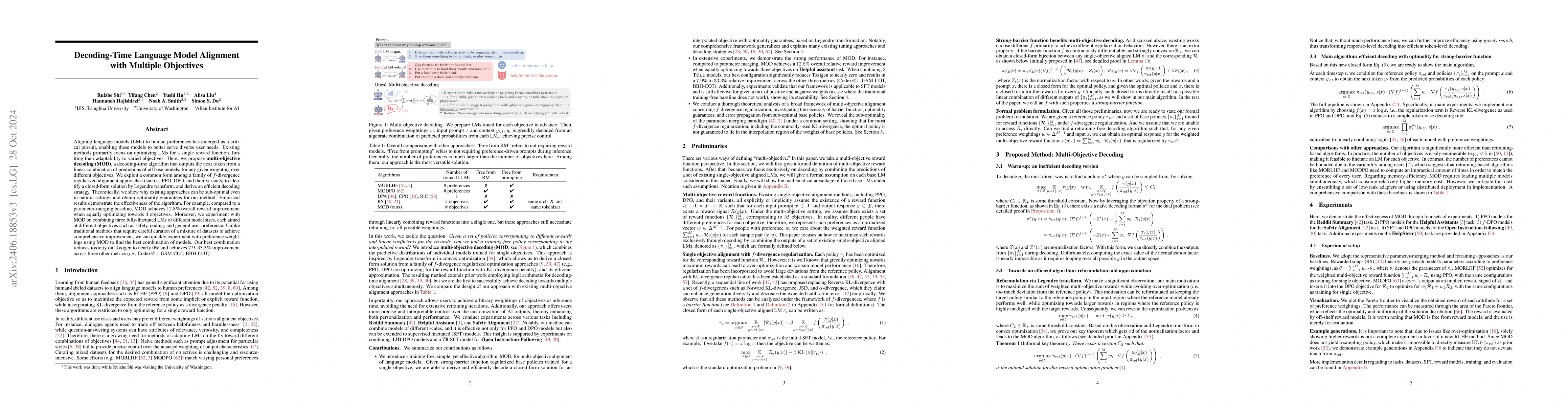 Thumbnail for Decoding-Time Language Model Alignment with Multiple Objectives