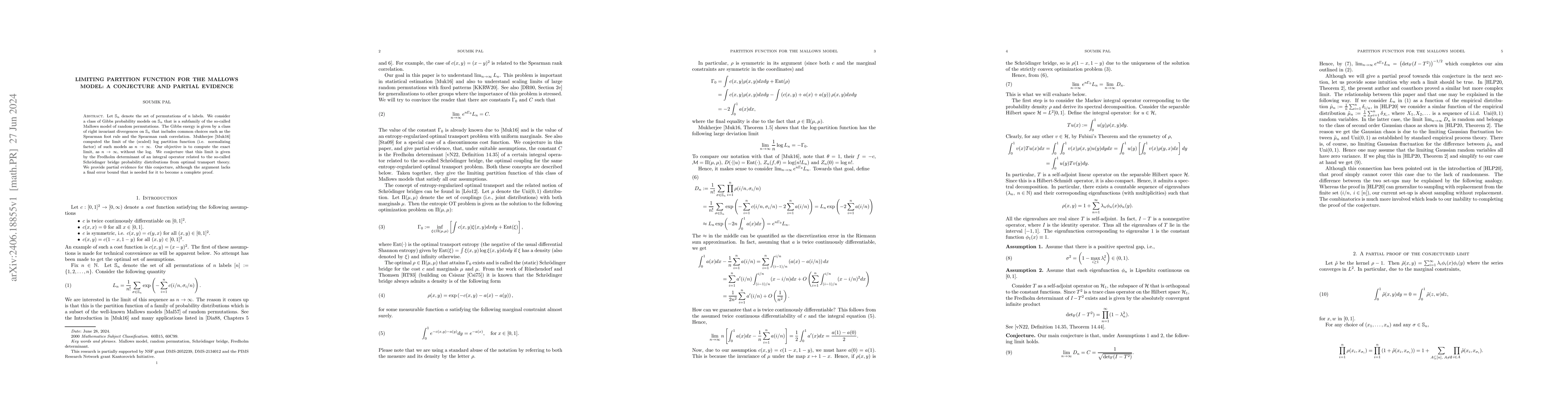 Thumbnail for Limiting partition function for the Mallows model: a conjecture and
  partial evidence