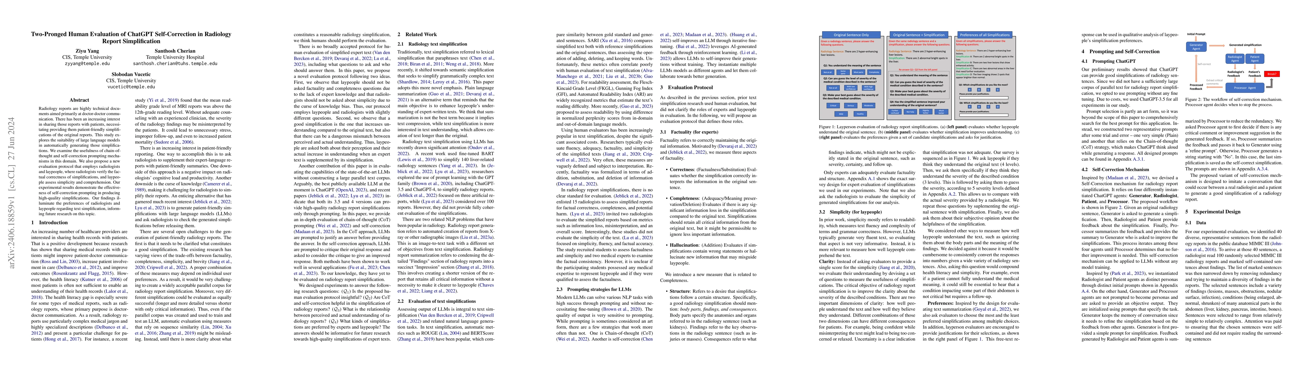 Thumbnail for Two-Pronged Human Evaluation of ChatGPT Self-Correction in Radiology
  Report Simplification