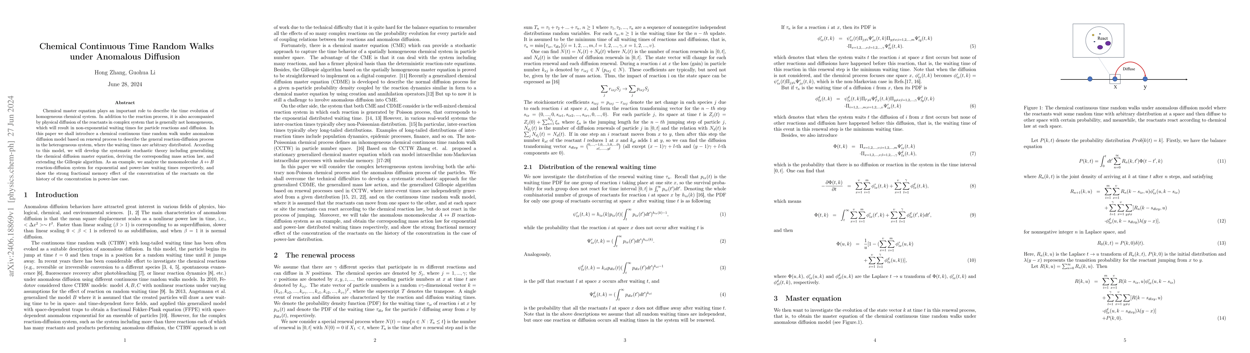 Thumbnail for Chemical Continuous Time Random Walks under Anomalous Diffusion