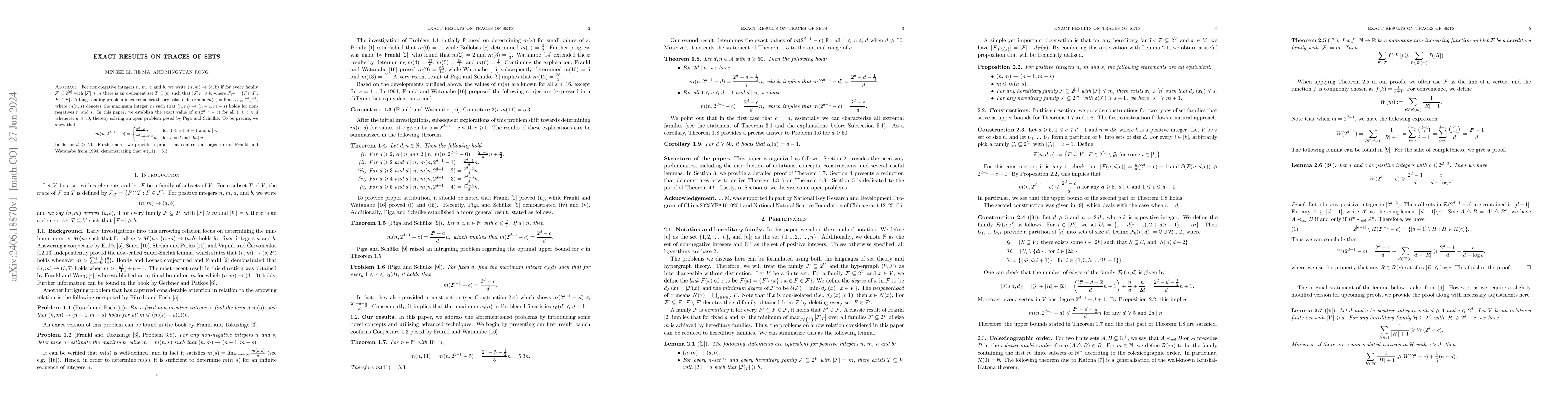 Thumbnail for Exact results on traces of sets