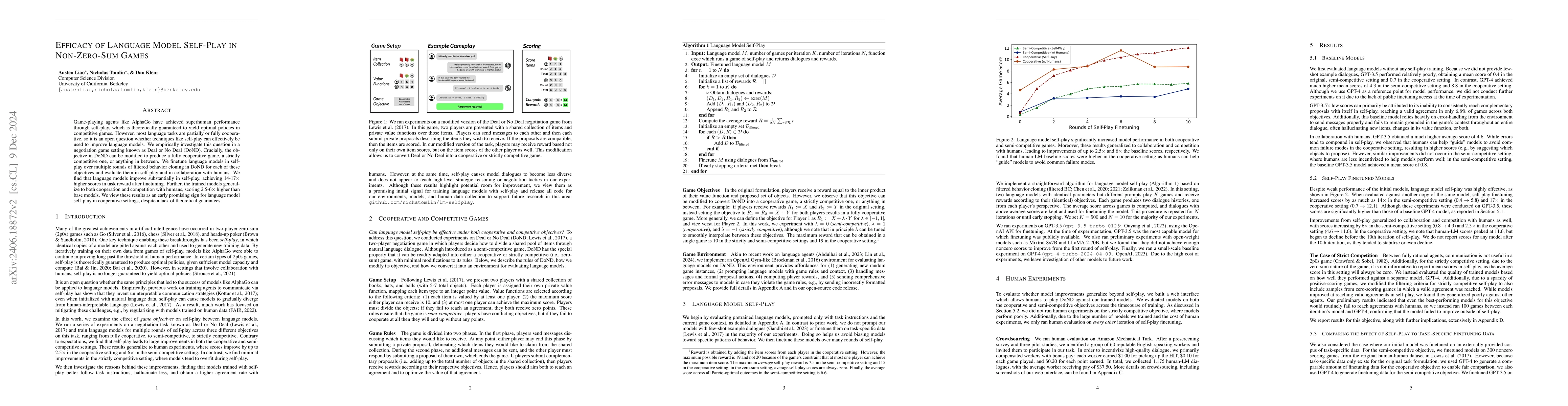 Thumbnail for Efficacy of Language Model Self-Play in Non-Zero-Sum Games