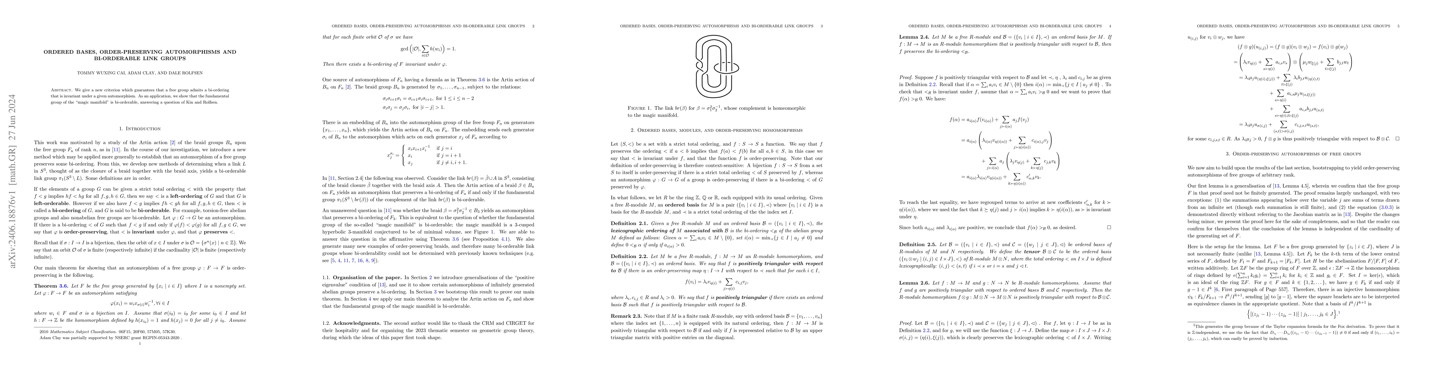 Thumbnail for Ordered bases, order-preserving automorphisms and bi-orderable link
  groups