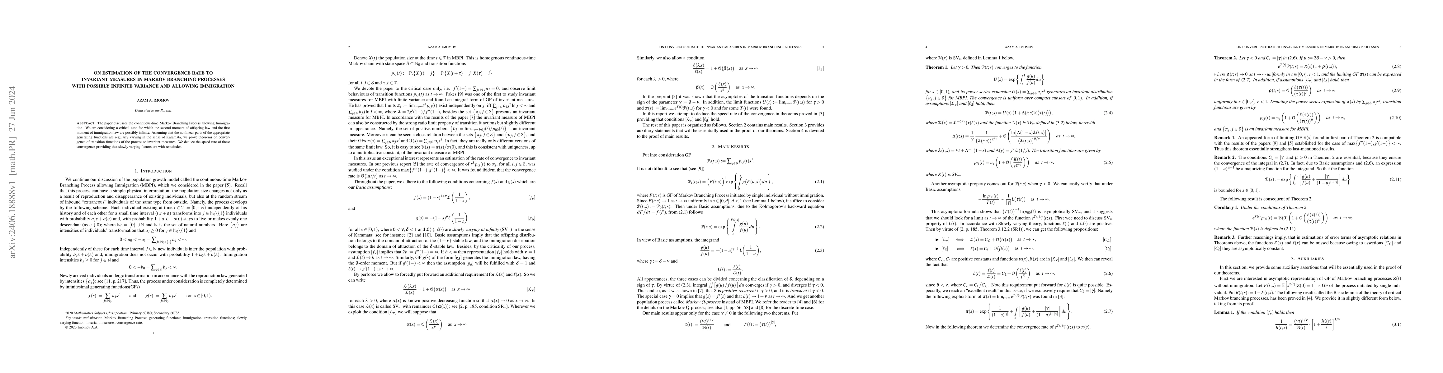 Thumbnail for On estimation of the convergence rate to invariant measures in markov
  branching processes with possibly infinite variance and allowing immigration