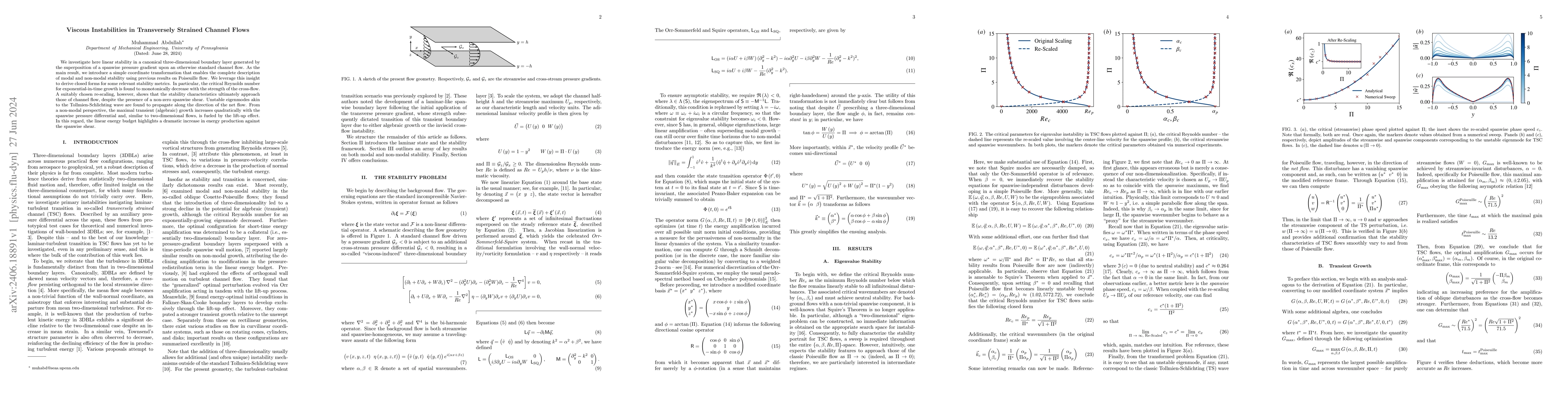 Thumbnail for Viscous Instabilities in Transversely Strained Channel Flows