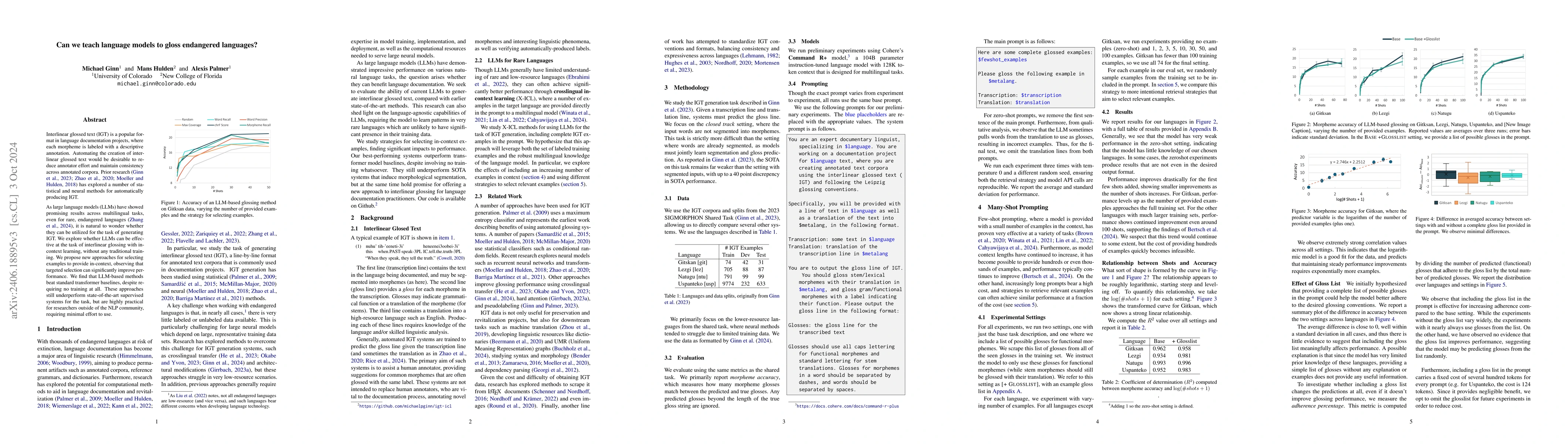 Thumbnail for Can we teach language models to gloss endangered languages?