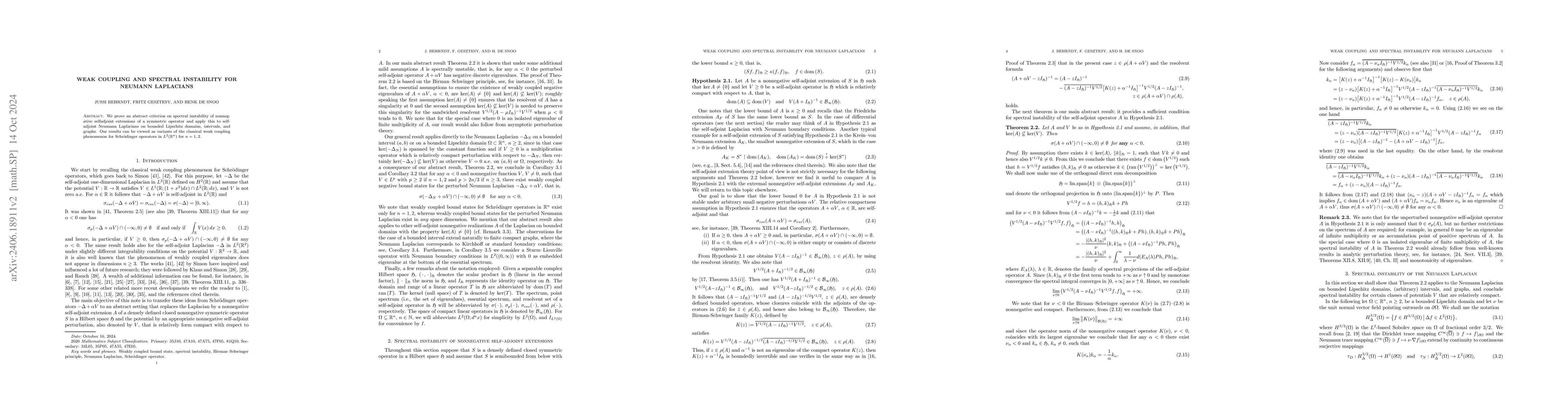 Thumbnail for Weak Coupling and Spectral Instability for Neumann Laplacians