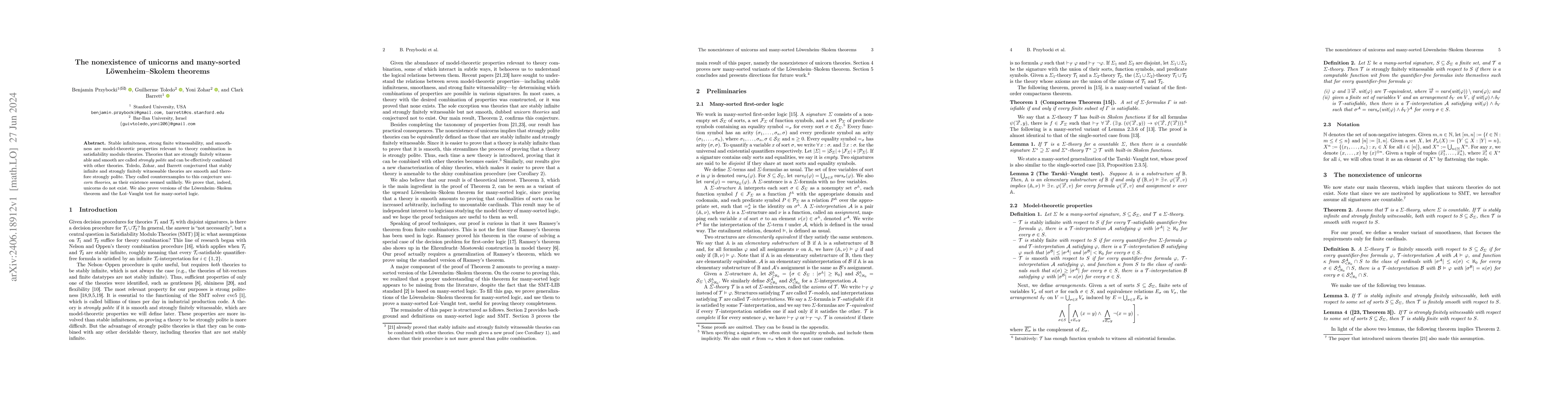 Thumbnail for The nonexistence of unicorns and many-sorted L\"owenheim-Skolem theorems