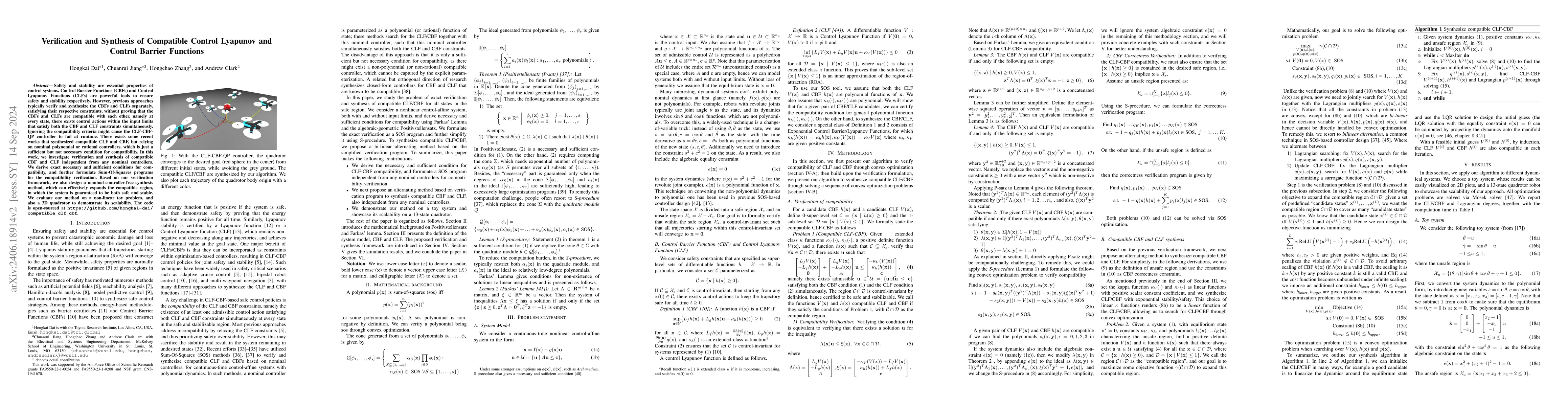 Thumbnail for Verification and Synthesis of Compatible Control Lyapunov and Control
  Barrier Functions