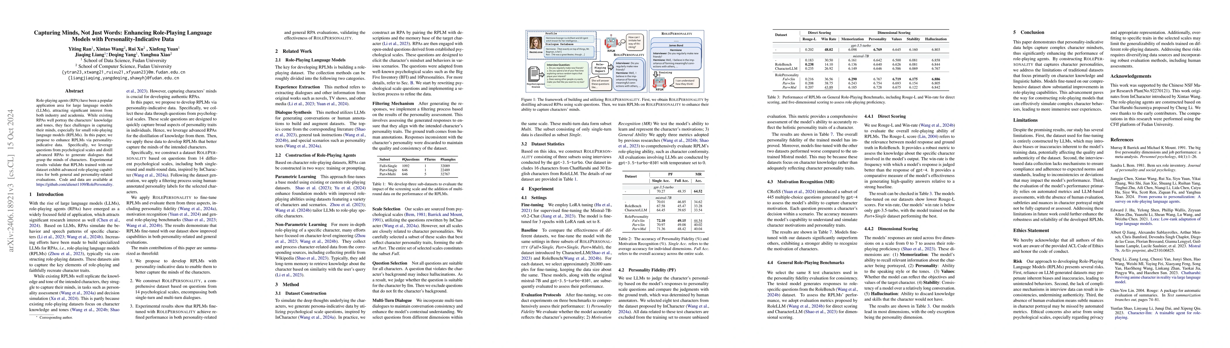 Thumbnail for Capturing Minds, Not Just Words: Enhancing Role-Playing Language Models
  with Personality-Indicative Data
