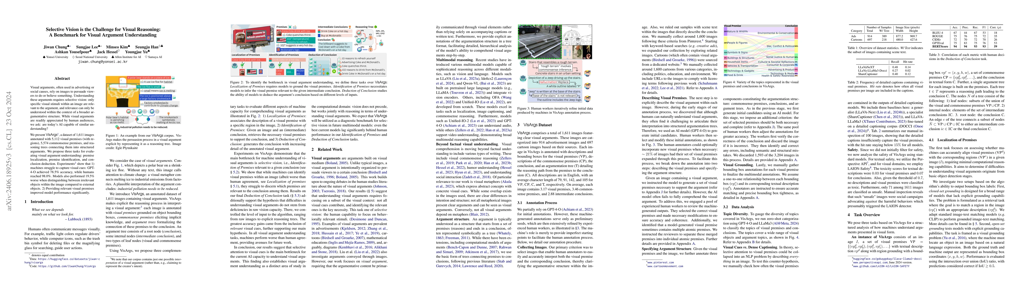 Thumbnail for Selective Vision is the Challenge for Visual Reasoning: A Benchmark for
  Visual Argument Understanding