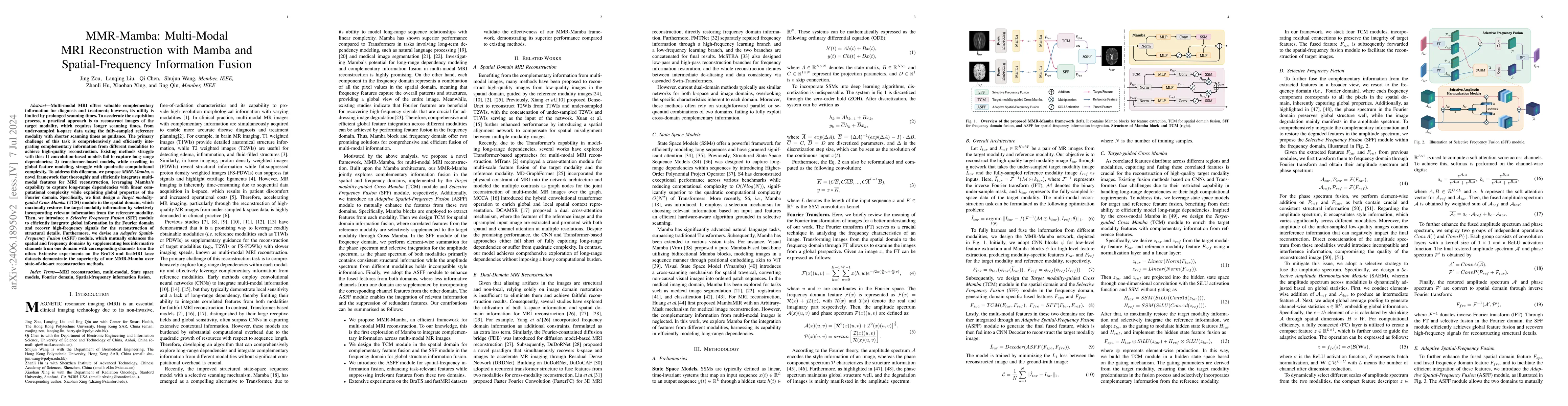 Thumbnail for MMR-Mamba: Multi-Modal MRI Reconstruction with Mamba and
  Spatial-Frequency Information Fusion