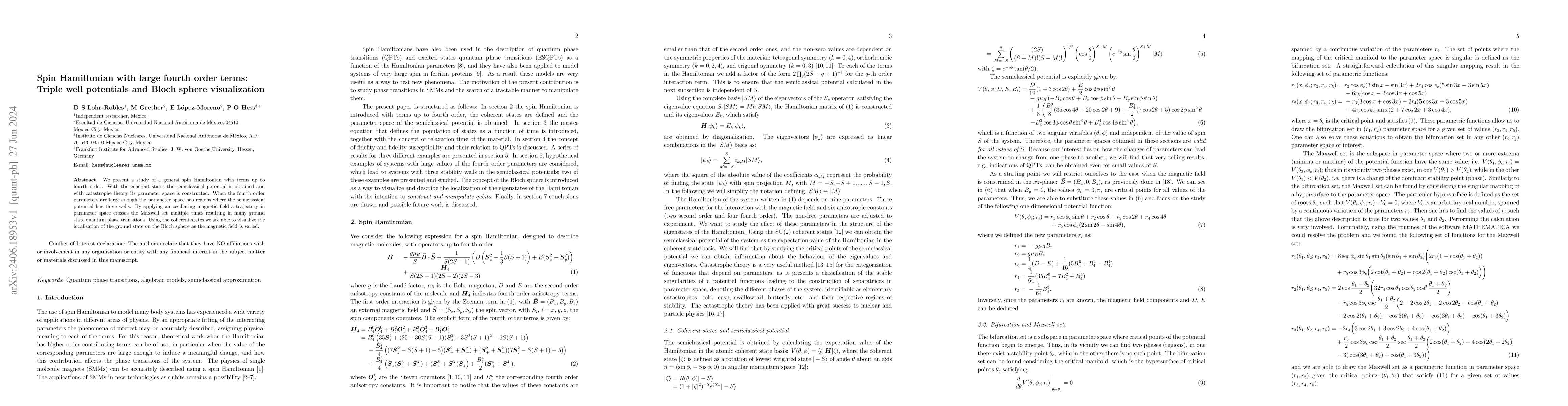 Thumbnail for Spin Hamiltonian with large fourth order terms: Triple well potentials
  and Bloch sphere visualization