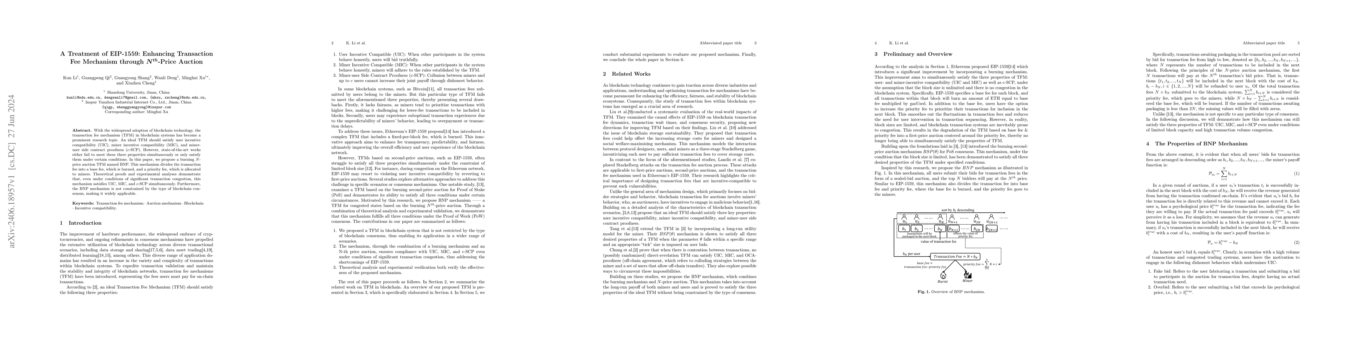 Thumbnail for A Treatment of EIP-1559: Enhancing Transaction Fee Mechanism through
  Nth-Price Auction
