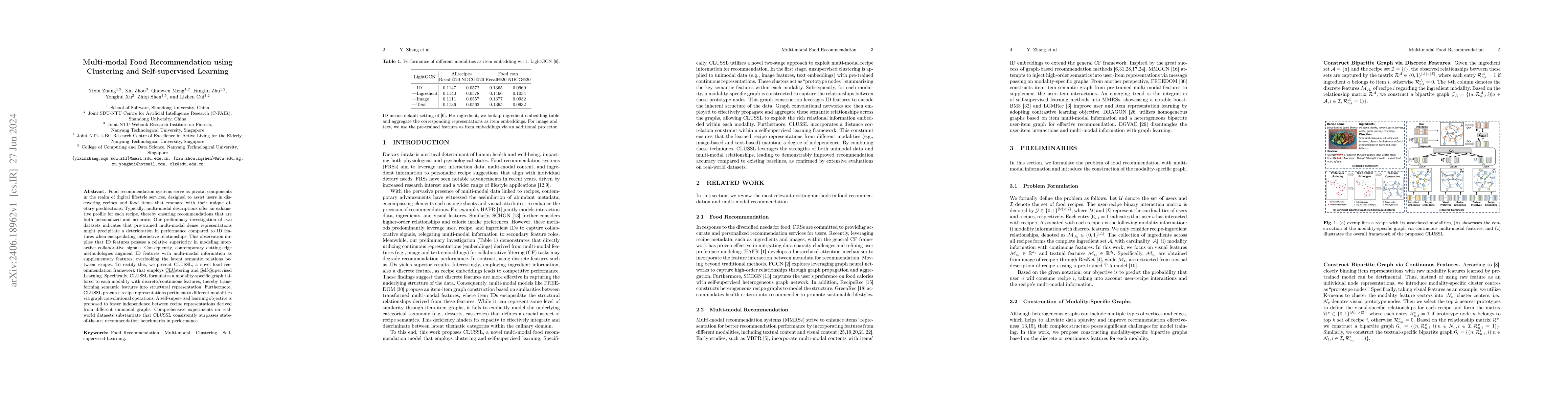 Thumbnail for Multi-modal Food Recommendation using Clustering and Self-supervised
  Learning