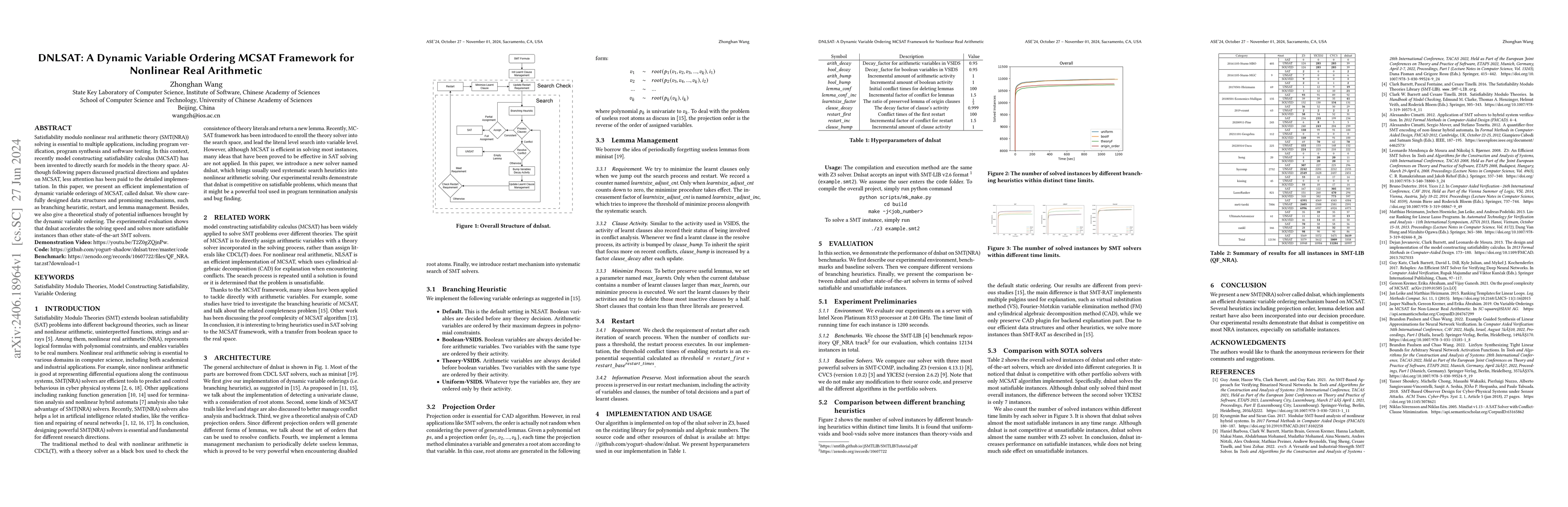 Thumbnail for DNLSAT: A Dynamic Variable Ordering MCSAT Framework for Nonlinear Real
  Arithmetic