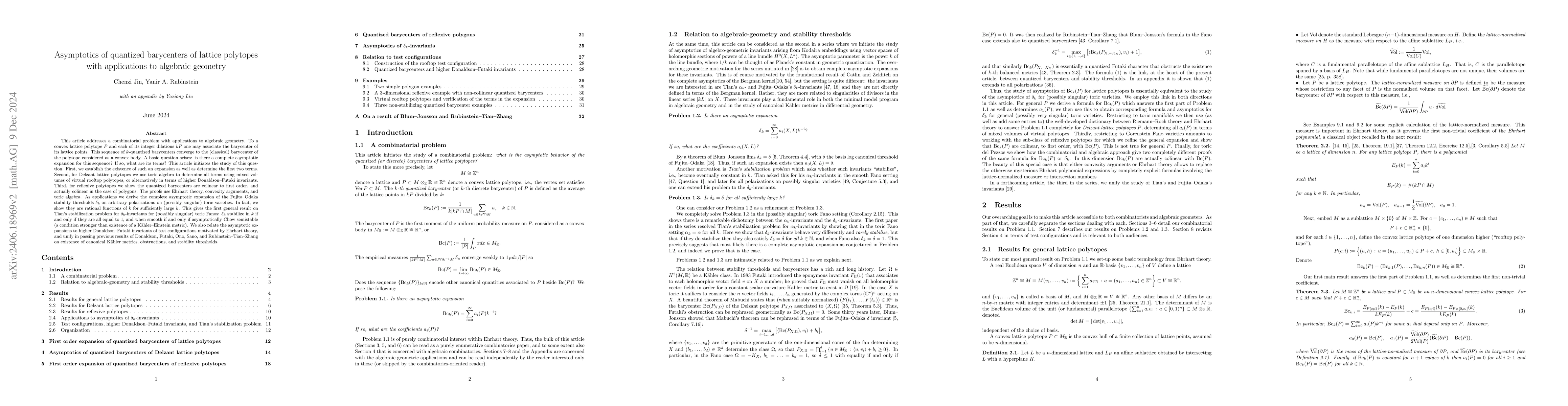 Thumbnail for Asymptotics of quantized barycenters of lattice polytopes with
  applications to algebraic geometry